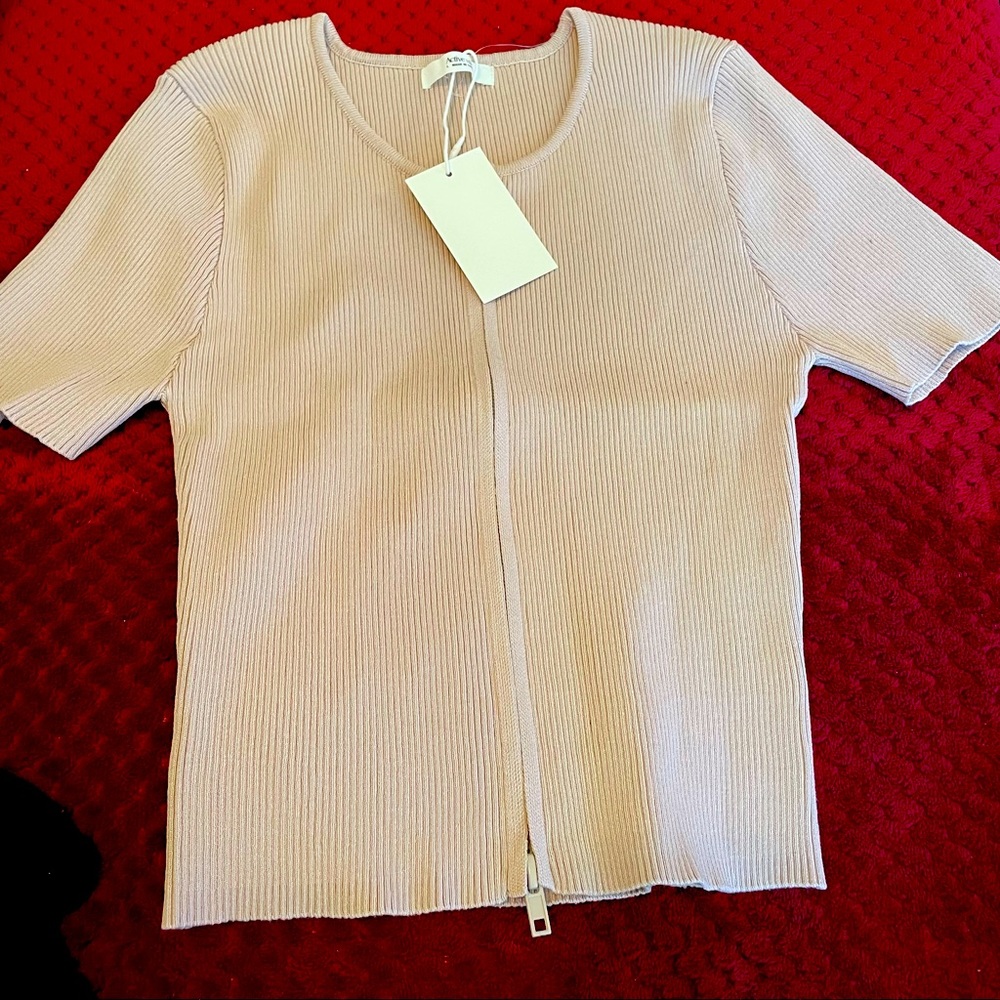 Nude color crop sweater top.